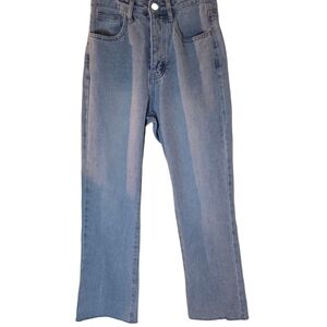Princess Polly Light Wash Blue Denim Jeans Button Fly‎ Raw Hem Sz 2